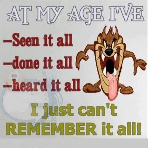 AT MY AGE I'VE -Seen it all -done it all -heard it all I just can't REMEMBER it all!