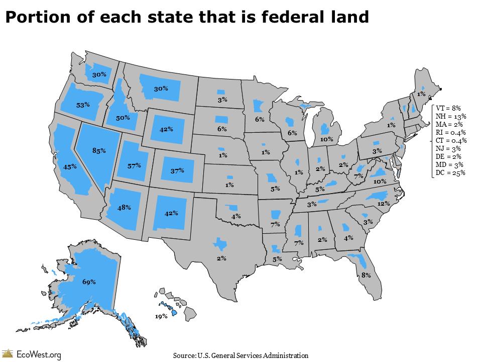 Portion of each state that is federal land