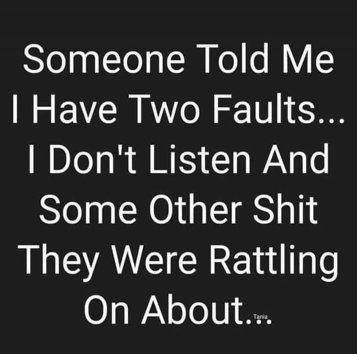 Someone Told Me I Have Two Faults... I Don't Listen And Some Other Shit They Were Rattling On About.
