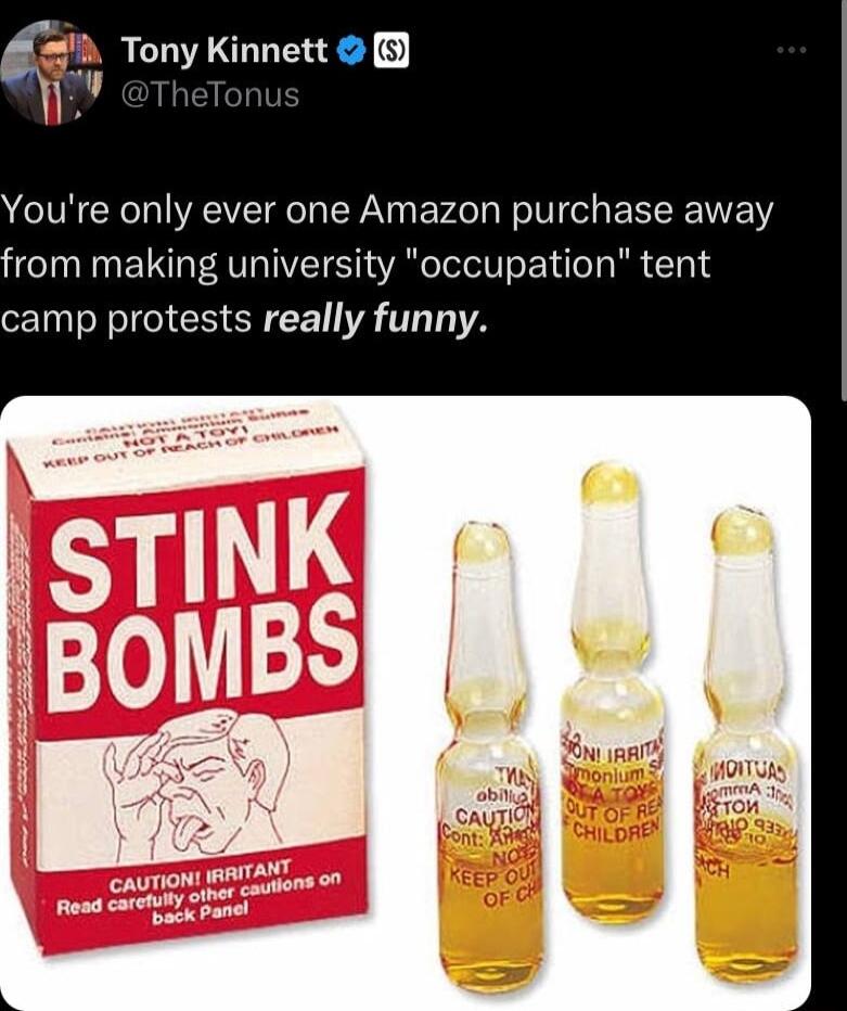 P RCIVAOLEREA y Youre only ever one Amazon purchase away from making university occupation ten camp protests really funny