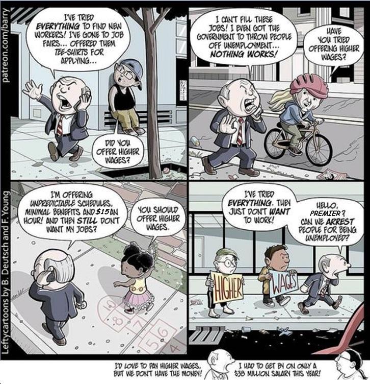 patreoncombarry INE TRED EVERYTHING To FIND New WORKERS TG GONE To JoB FAIRS OFFERED TUEM TEE SUIRTS FOR i 1 CANT FIL TWESE JoBS 1 BYEN GOt TUE GONERWENT T0 THROW PrOPLE OFF UNEMPLONMENT NOTHING WORKS 10 LOVE To P WGHER WAGES BUT WE DONT UAVE THE MONBY