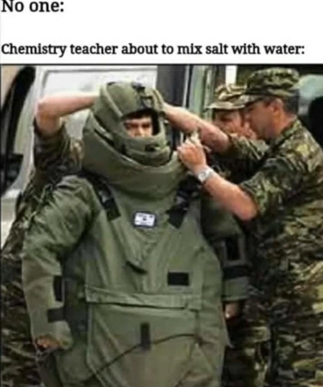 Chemistry teacher about to mix salt with water