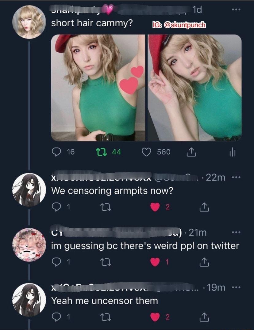 Jhtimmrng p1d Salelad s ElIemToalnn44 GYSKuntpunch Q 560 O il XNUT SIS oRA 00T 22m df 9 We censoring armpits now Lo 58 9 21m im guessing bc theres weird ppl on twitter i1 T L A L YROaDESUEEPERL L 19m Yeah me uncensor them A8 0