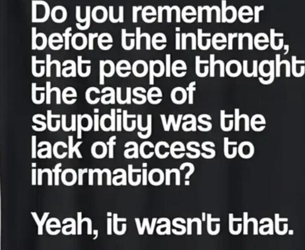 Do you remember before the internet, that people thought the cause of stupidity was the lack of access to information? Yeah, it wasn't that.