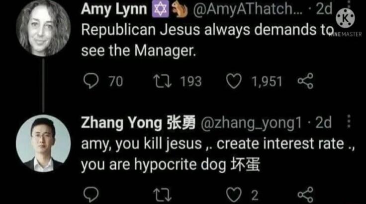 Amy Lynn B8 AmyAThatch 2d o ETICE N EETEE AR T E LT R e ECCRUTIVEREL T Q7 1M1 Q1951 Zhang Yong 38 zhang_yong1 2d amy you kill jesus create interest rate you are hypocrite dog Q 1 Q2