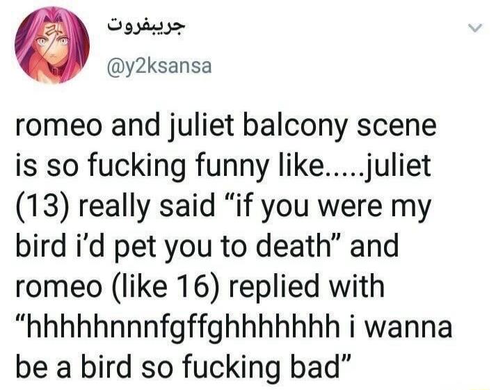 romeo and juliet balcony scene is so fucking funny like....juliet (13) really said 