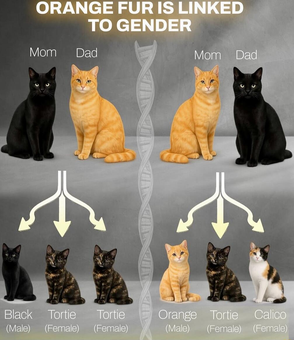 ORANGE FUR IS LINKED TO GENDER Mom Dad Black (Male) Tortie (Female) Orange (Male) Calico (Female)