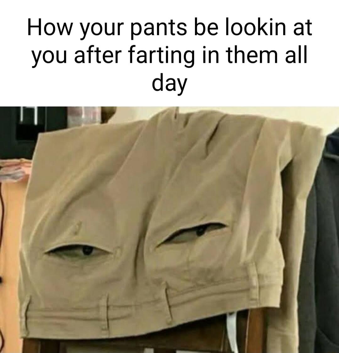 How your pants be lookin at you after farting in them all day