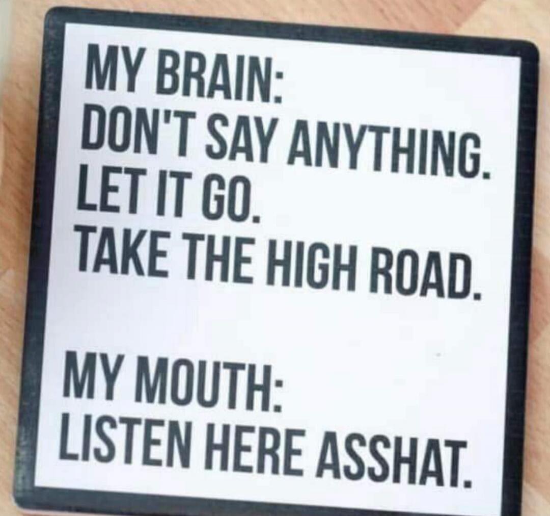 MY BRAIN: DON'T SAY ANYTHING. LET IT GO. TAKE THE HIGH ROAD. MY MOUTH: LISTEN HERE ASSHAT.