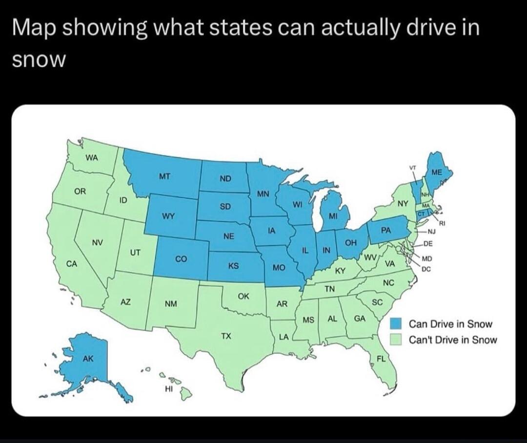 Map showing what states can actually drive in snow