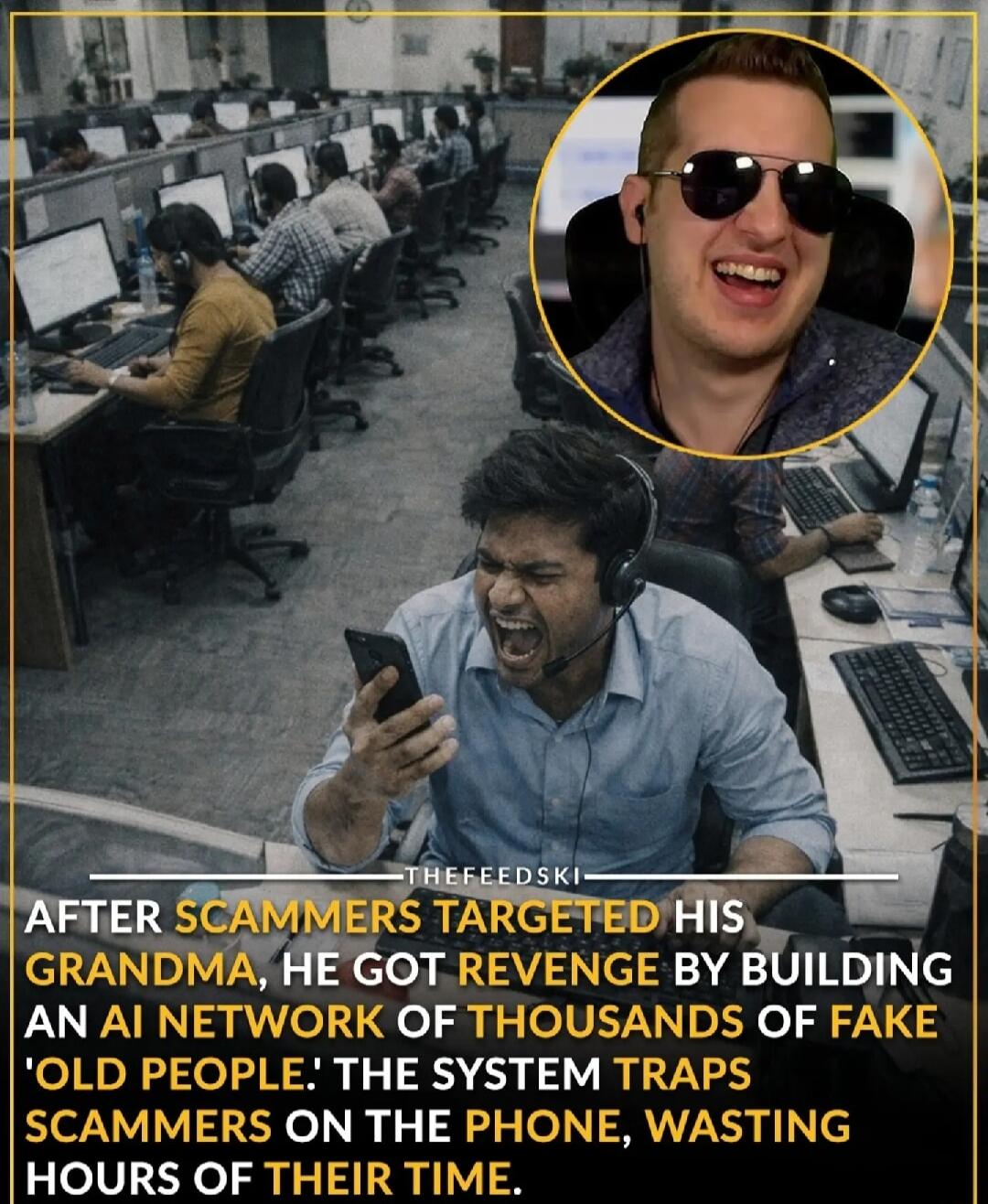 After scammers targeted his grandma, he got revenge by building an AI network of thousands of fake 'old people.' The system traps scammers on the phone, wasting hours of their time.