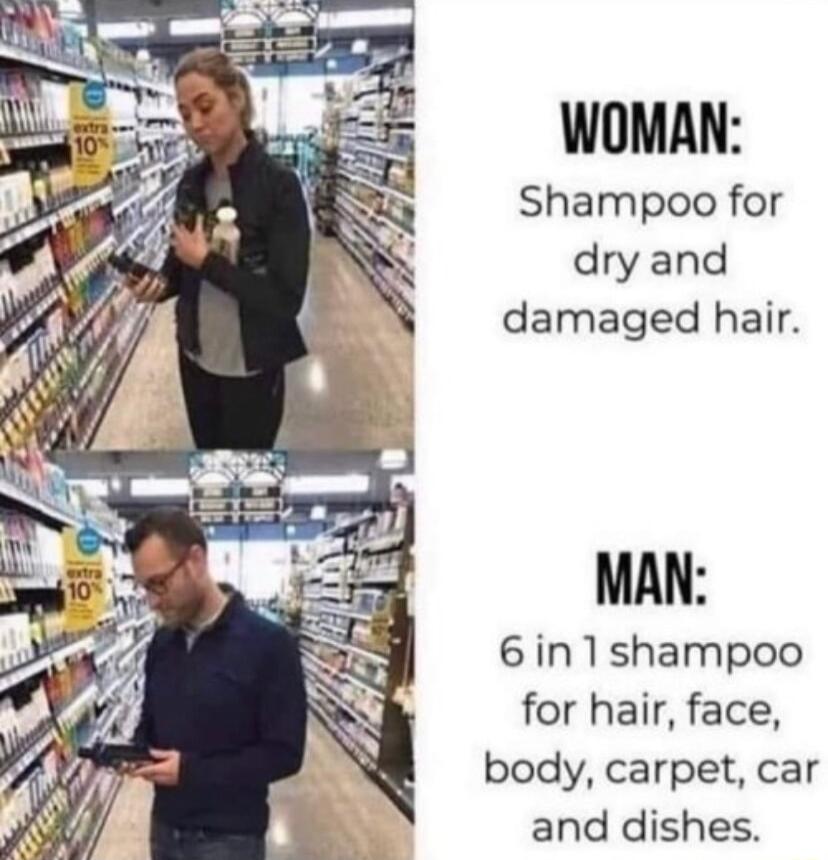 WOMAN Shampoo for dry and damaged hair MAN 6in1shampoo for hair face body carpet car and dishes
