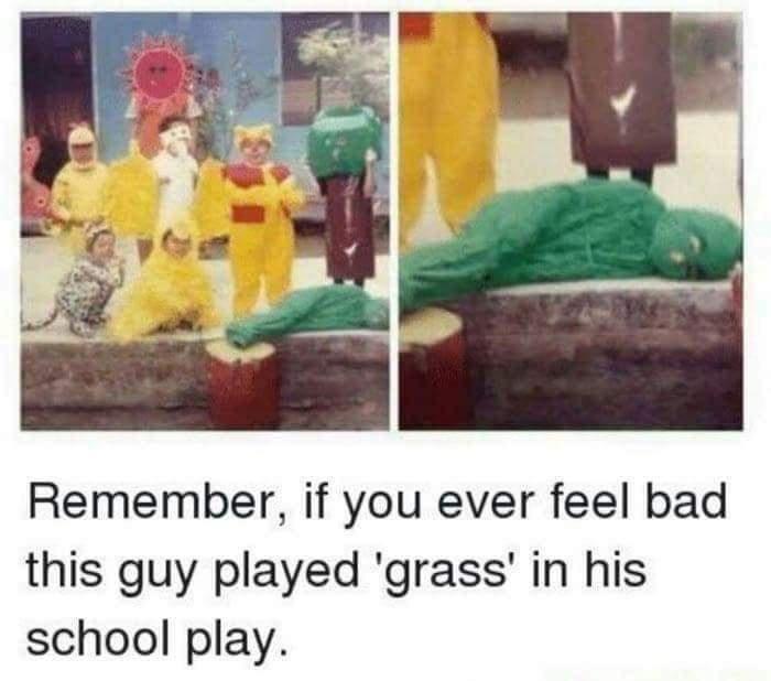 Remember if you ever feel bad this guy played grass in his school play