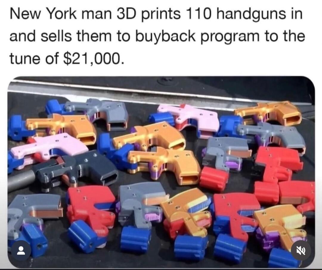 New York man 3D prints 110 handguns in and sells them to buyback program to the tune of 21000