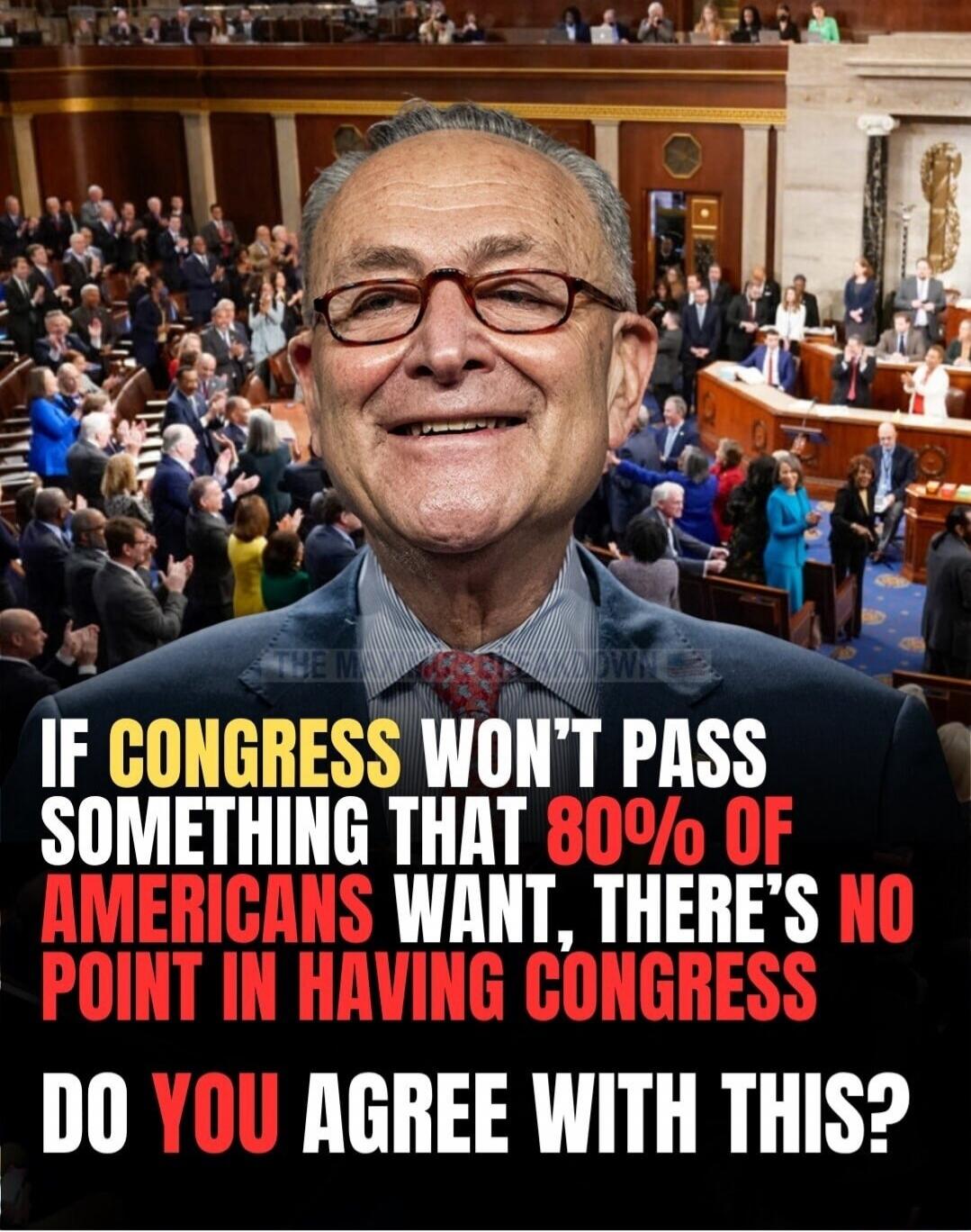 IF CONGRESS WON'T PASS SOMETHING THAT 80% OF AMERICANS WANT, THERE'S NO POINT IN HAVING CONGRESS DO YOU AGREE WITH THIS?