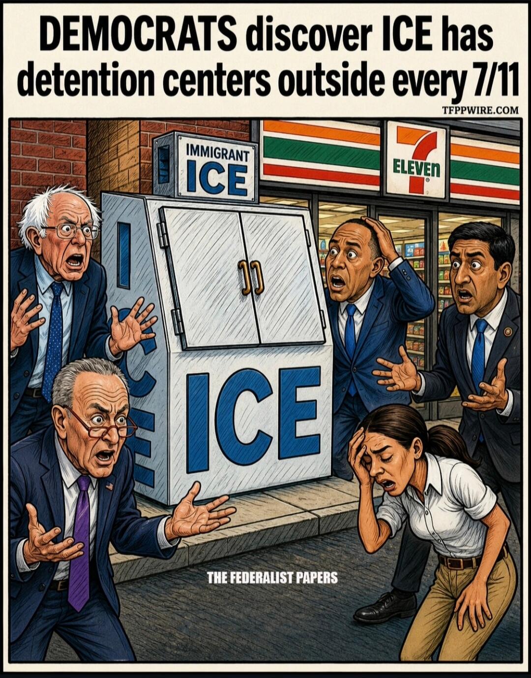 DEMOCRATS discover ICE has detention centers outside every 7/11 IMMIGRANT ICE ELEVEN TFPPWIRE.COM THE FEDERALIST PAPERS