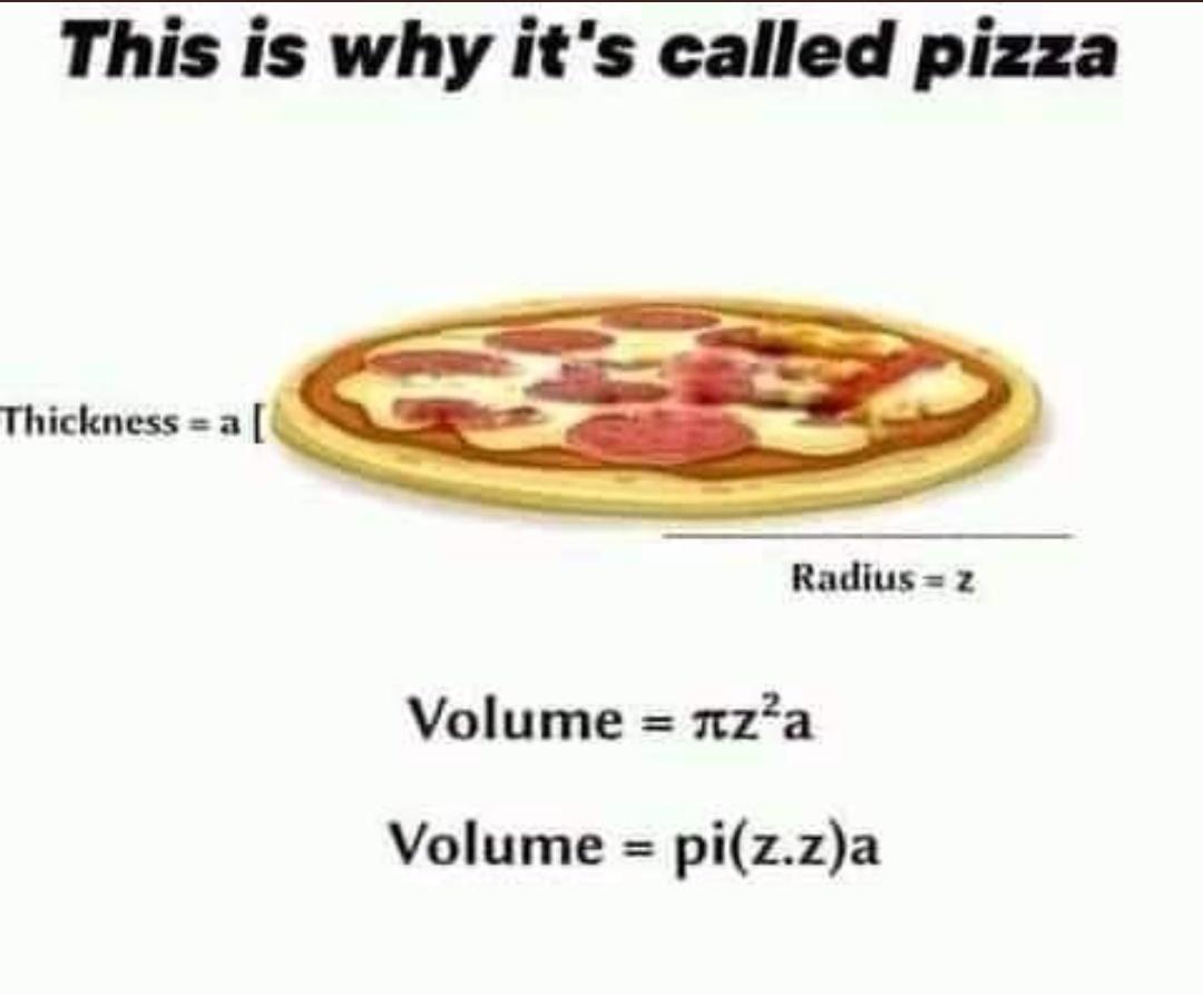 This is why its called pizza e e Radius 2 Volume niza Volume pizza