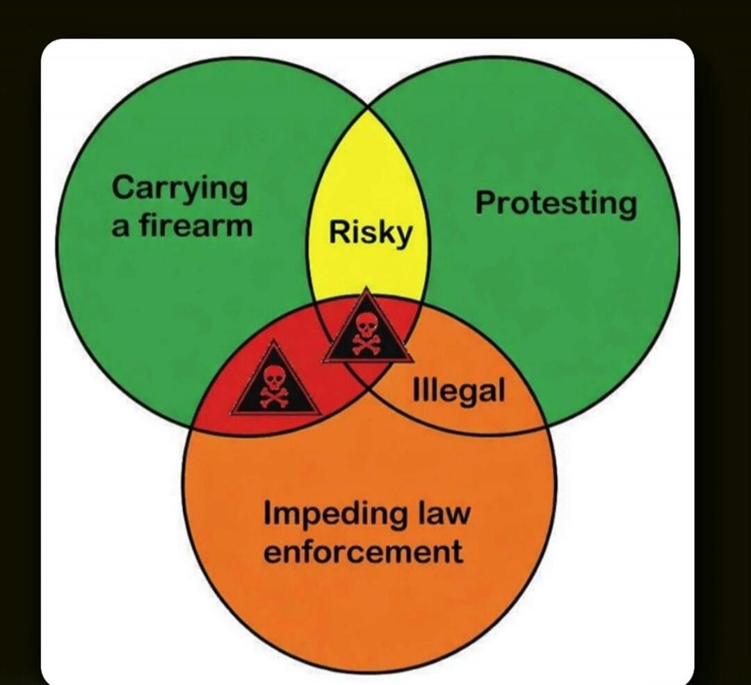 Carrying a firearm
Protesting
Illegal
Impeding law enforcement
Risky