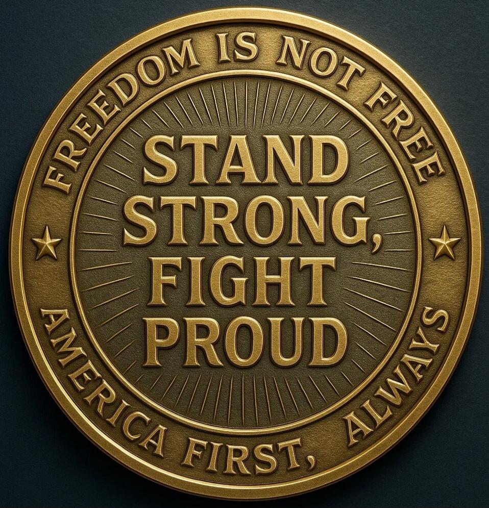 FREEDOM IS NOT FREE
STAND STRONG, FIGHT PROUD
AMERICA FIRST, ALWAYS