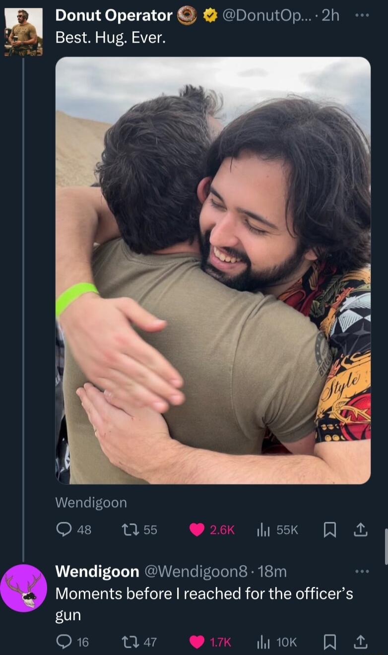 Donut Operator DonutOp 2h Y Best Hug Ever Wendigoon Qua4s W55 26k lissk Wendigoon Wendigoon8 18m Moments before reached for the officers 00 Ol W4 k ik R