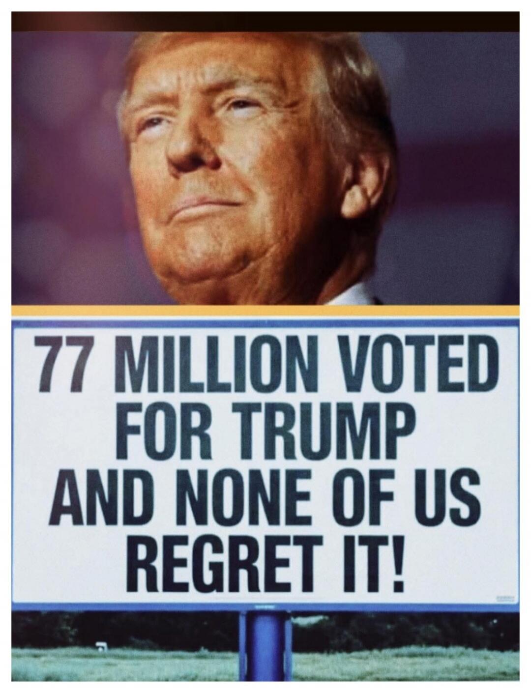 77 MILLION VOTED FOR TRUMP AND NONE OF US REGRET IT!