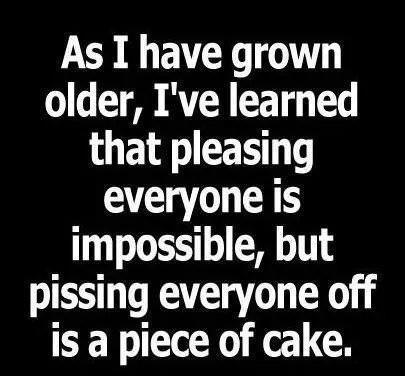 As I have grown older Ive learned that pleasing everyone is impossible but pissing everyone off is a piece of cake