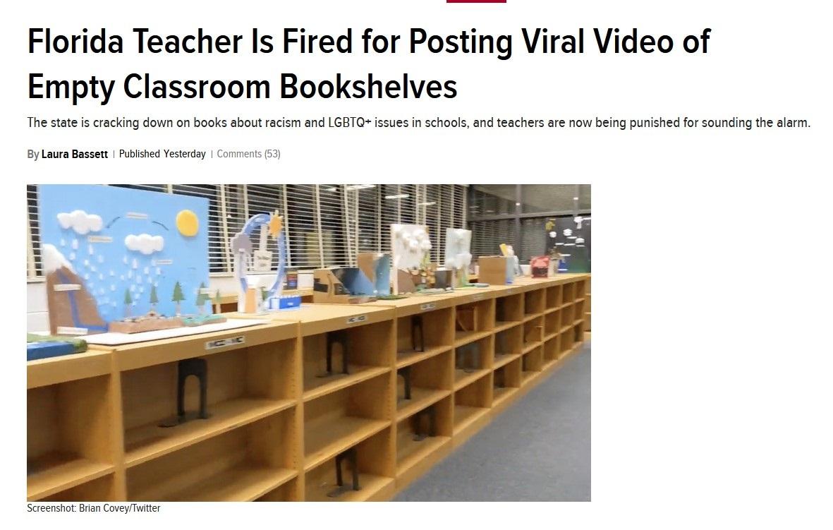 Florida Teacher Is Fired for Posting Viral Video of Empty Classroom Bookshelves