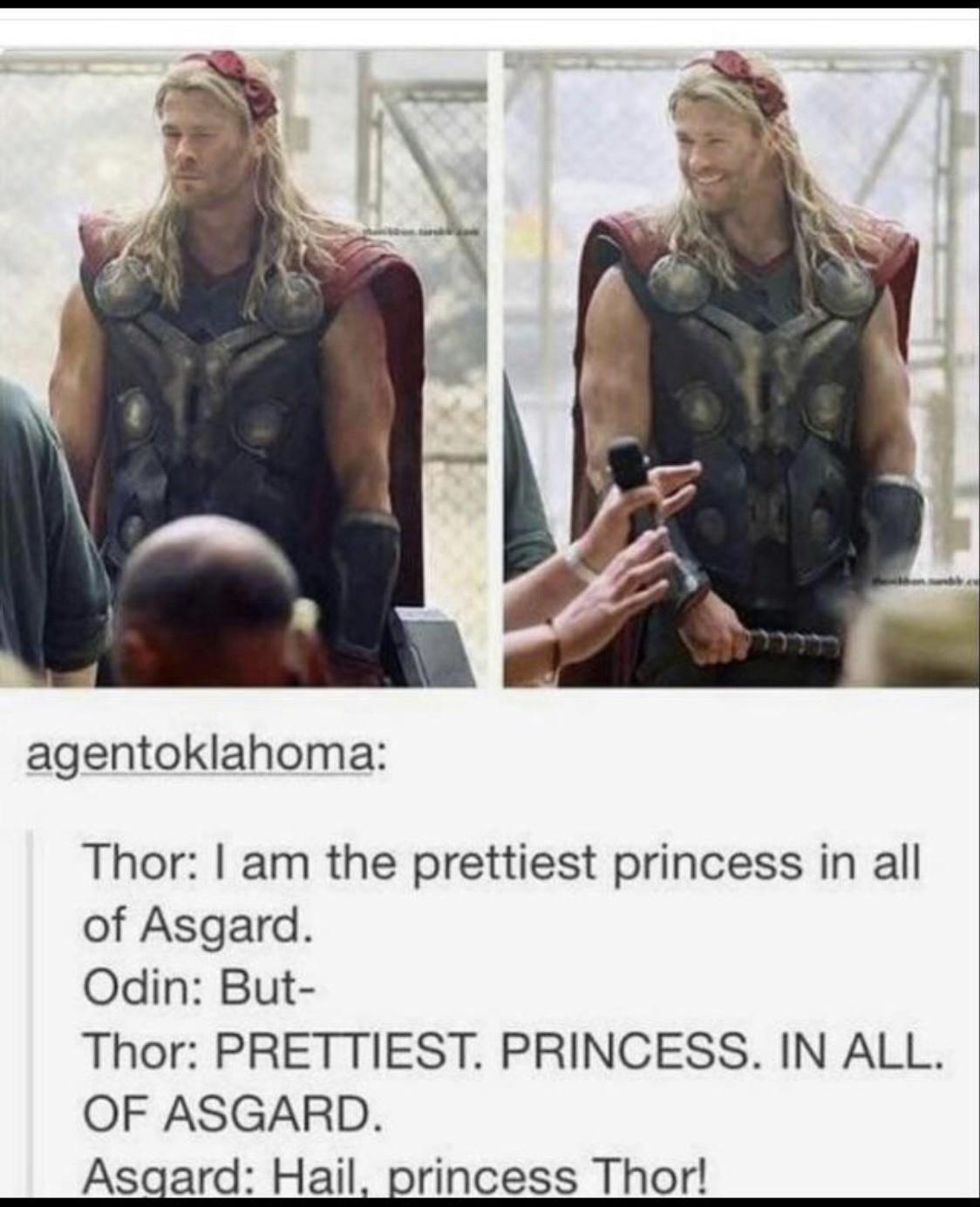 agentoklahoma Thor am the prettiest princess in all of Asgard Odin But Thor PRETTIEST PRINCESS IN ALL OF ASGARD Asgard Hail princess Thor