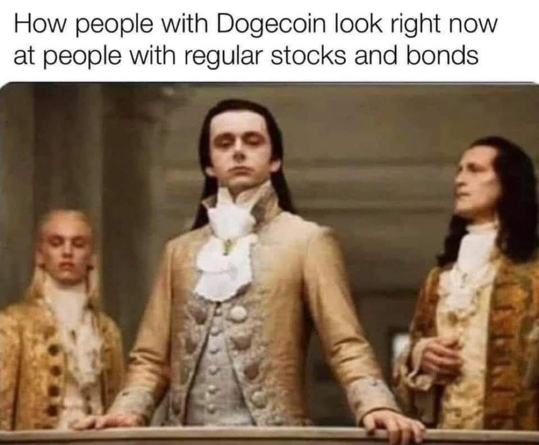 How people with Dogecoin look right now at people with regular stocks and bonds
