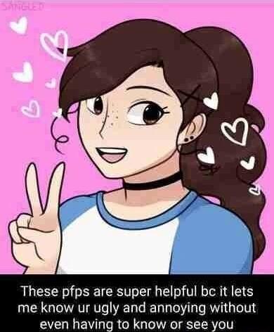 These pfps are super helpful be it lets me know ur ugly and annoying without even having to know or see you