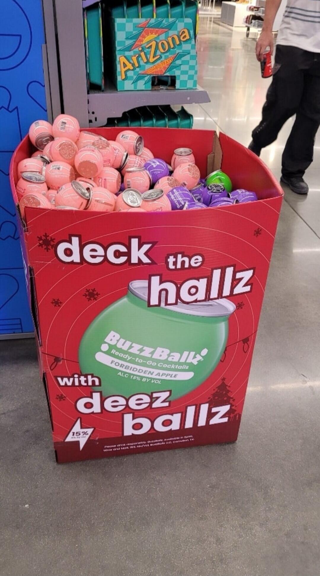 deck the hallz with deez ballz BuzzBallz ready-to-drink cocktails FORBIDDEN APPLE 15% ALC AriZona