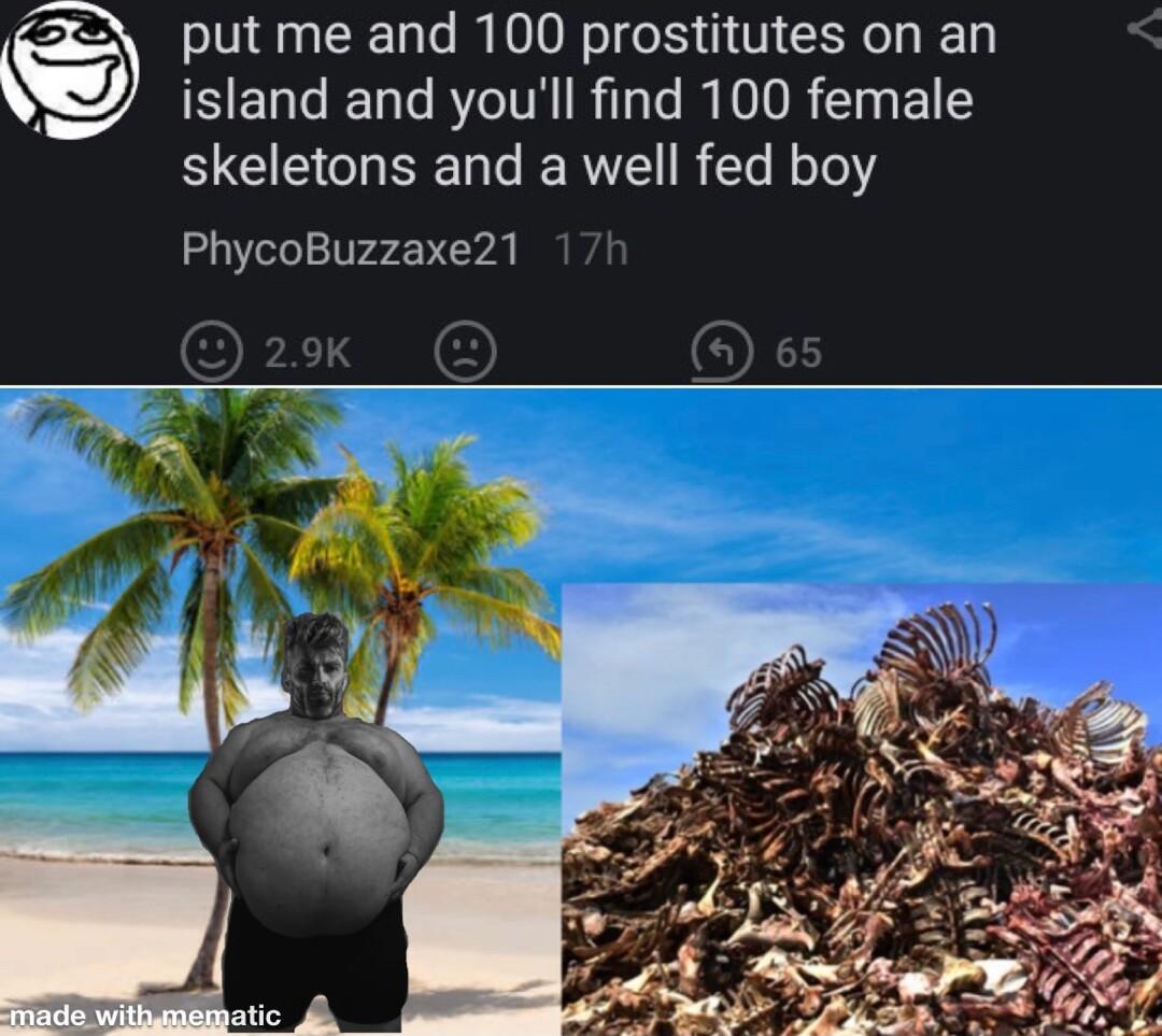 put me and 100 prostitutes on an island and youll find 100 female N EECHSER R R EL LY PhycoBuzzaxe21