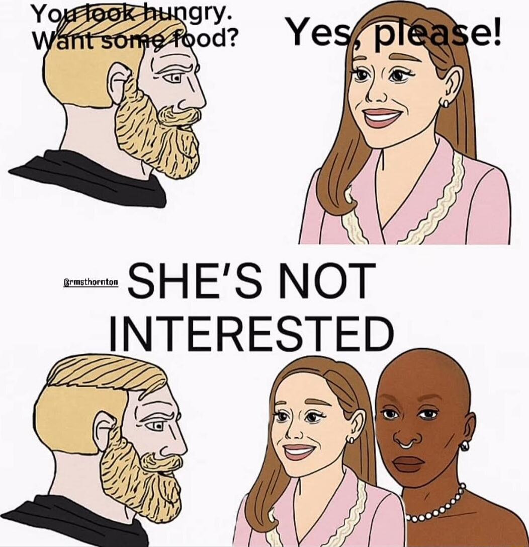 You look hungry. Want some food? Yes, please! SHE'S NOT INTERESTED