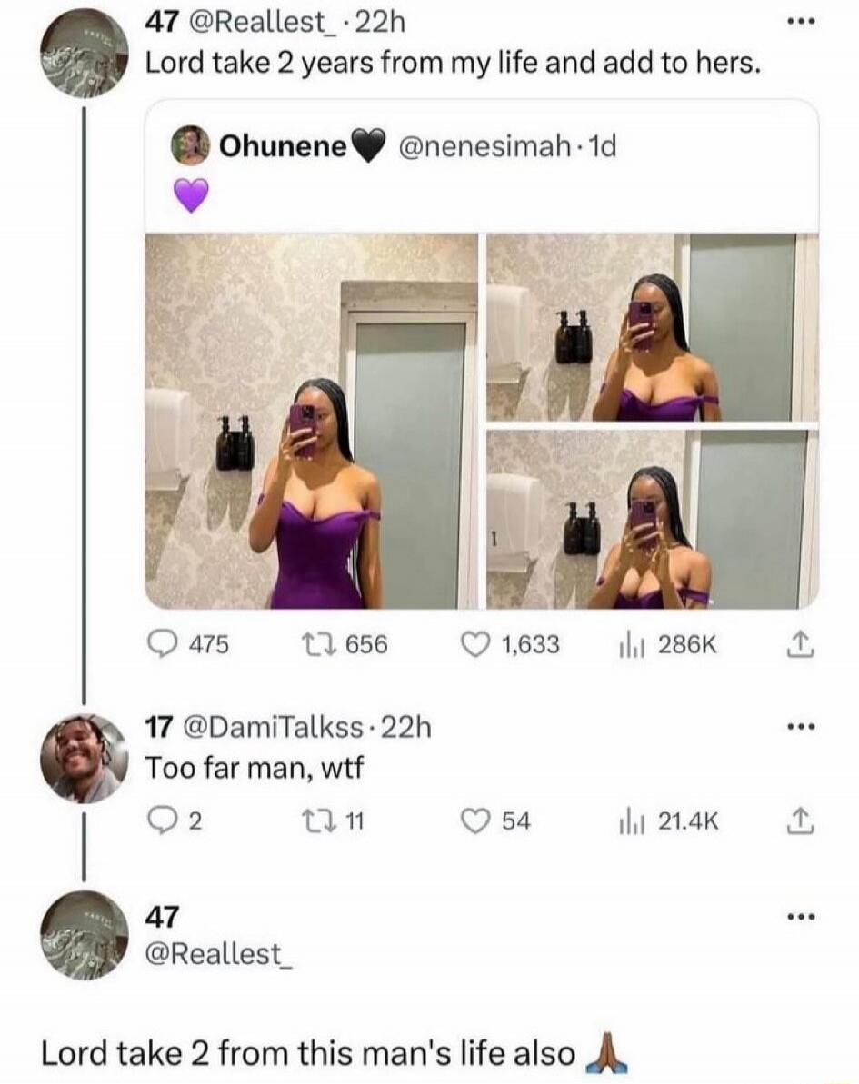 Lord take 2 years from my life and add to hers. Too far man, wtf. Lord take 2 from this man's life also 🙏