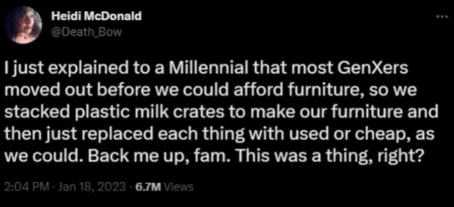 Heidi McDonald B EGIELEL RCEL VR LTEIRGEN PR f el G moved out before we could afford furniture so we BEEL NER T TR EER G ELER I MG T T EEL T then just replaced each thing with used or cheap as we could Back me up fam This was a thing right o
