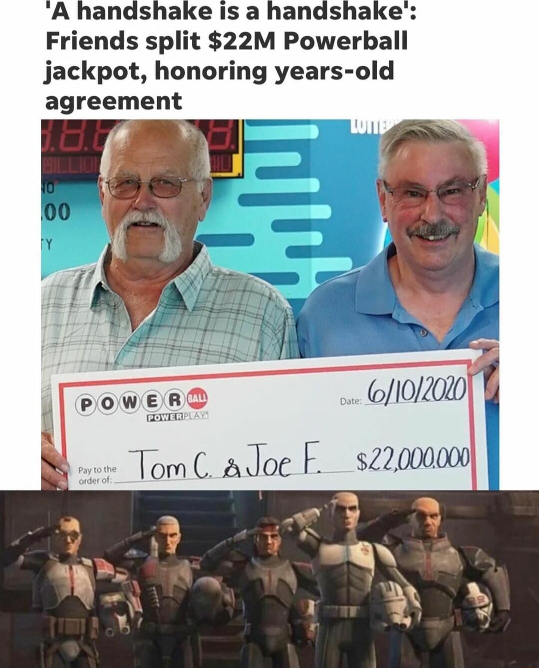 A handshake is a handshake Friends split 22M Powerball jackpot honoring years old agreement