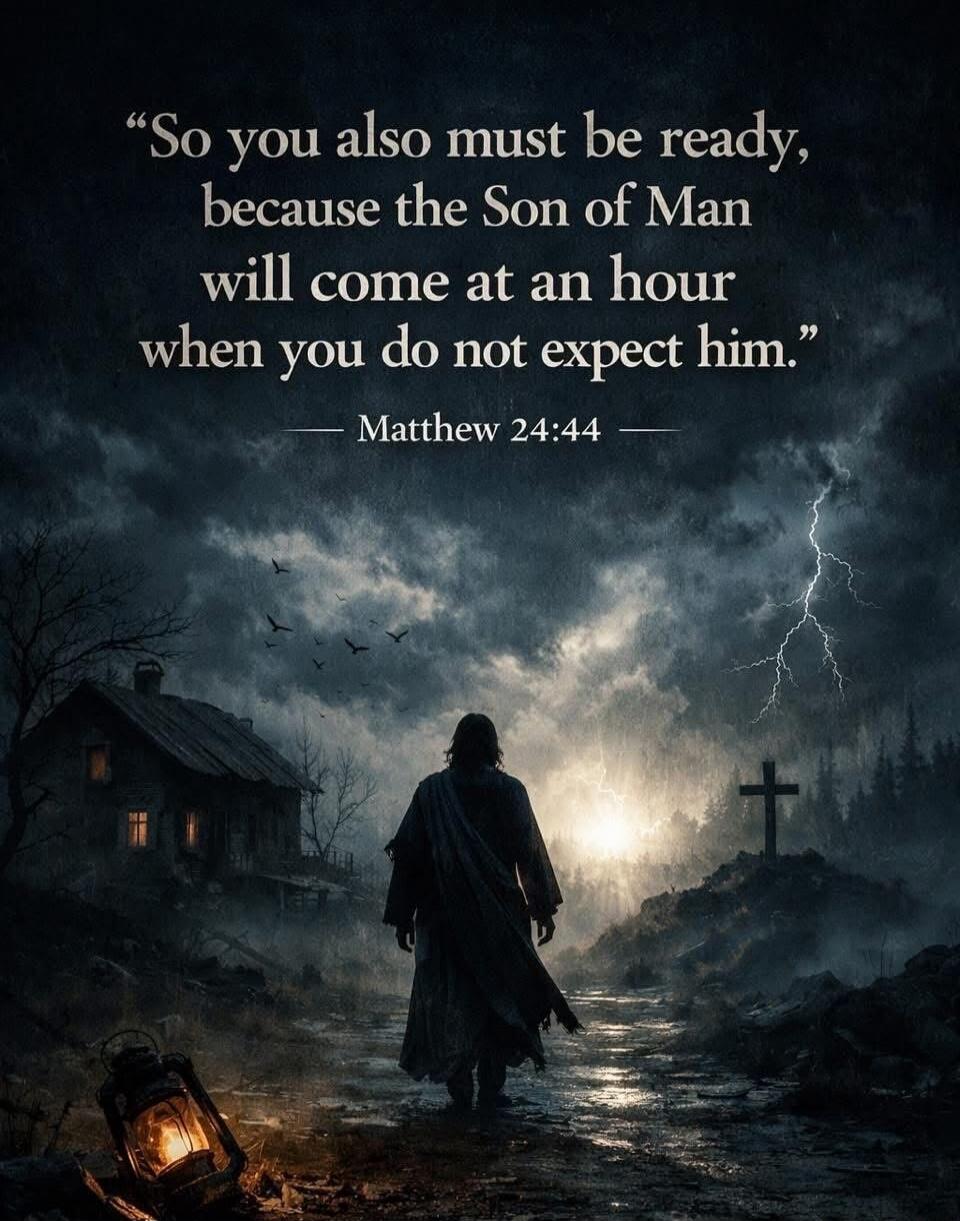 So you also must be ready, because the Son of Man will come at an hour when you do not expect him. Matthew 24:44