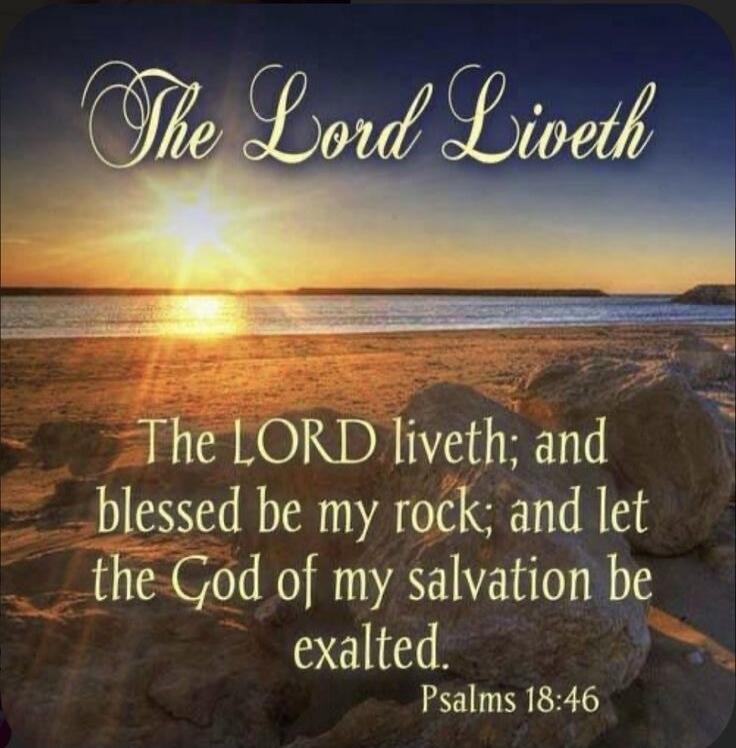 The Lord Liveth. The LORD liveth; and blessed be my rock; and let the God of my salvation be exalted. Psalms 18:46