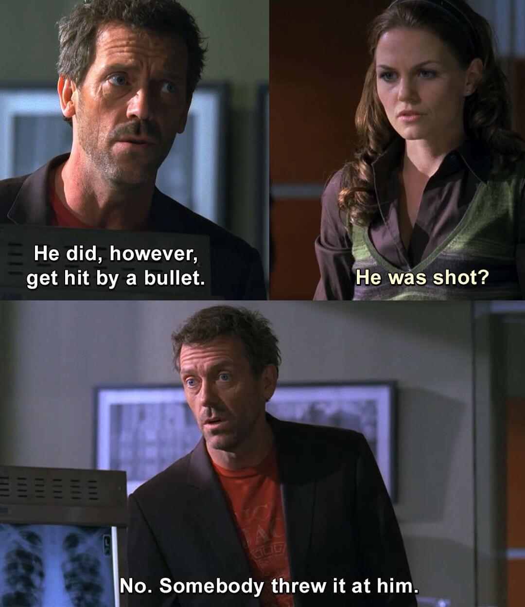 He did however get hit by a bullet INo Somebody threw it at him