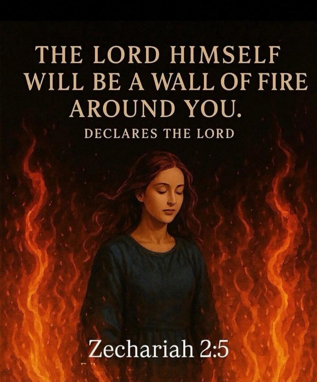 THE LORD HIMSELF WILL BE A WALL OF FIRE AROUND YOU. DECLARES THE LORD Zechariah 2:5