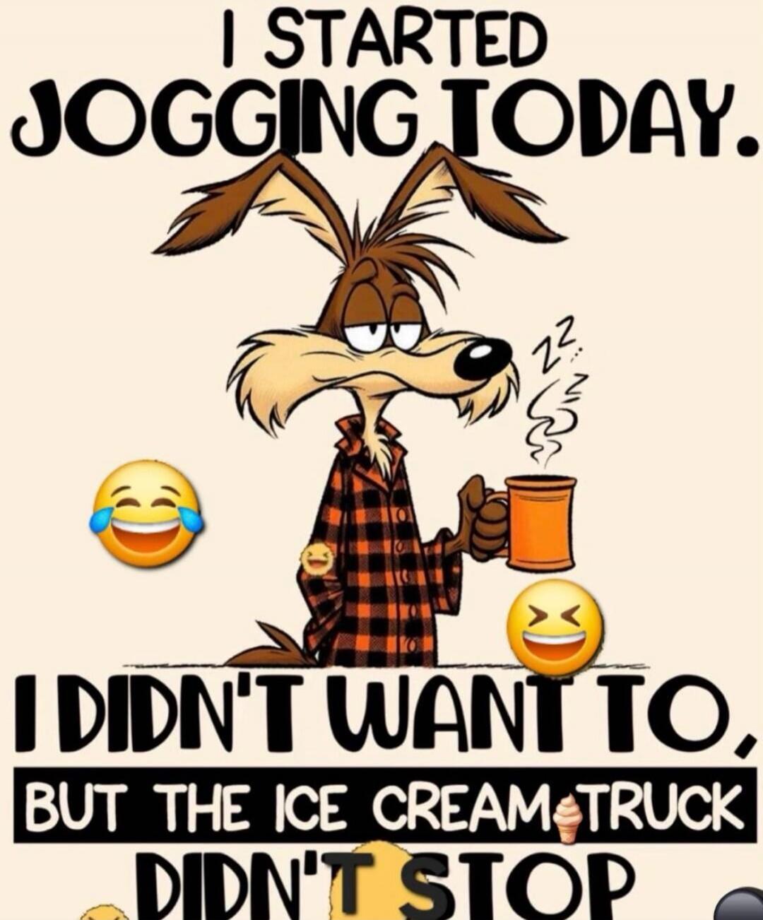 I STARTED JOGGING TODAY. I DIDN'T WANT TO, BUT THE ICE CREAM TRUCK DIDN'T STOP