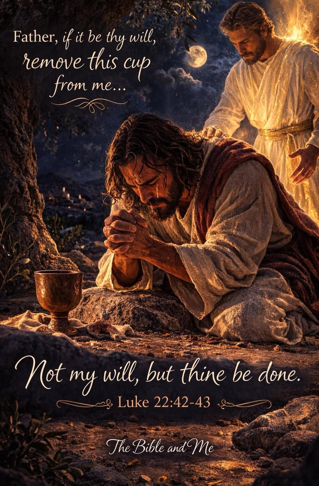 Father, if it be thy will, remove this cup from me... Not my will, but thine be done. Luke 22:42-43 The Bible and Me