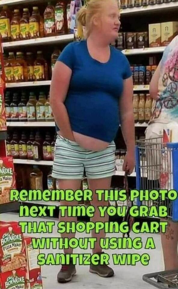Remember this photo next time you grab that shopping cart without using a sanitizer wipe