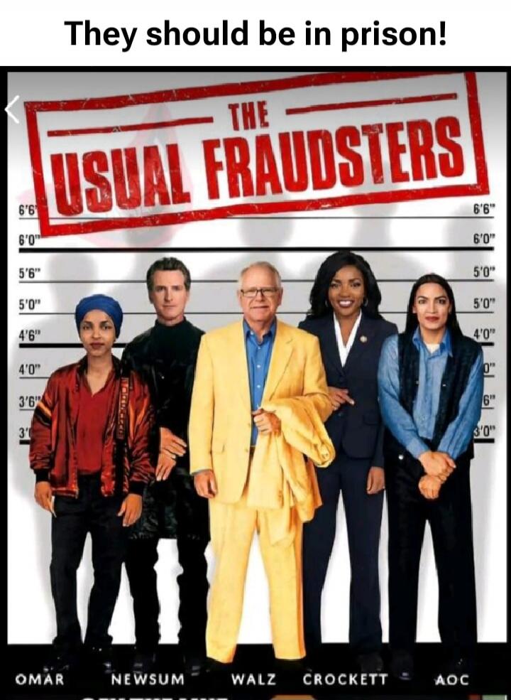 They should be in prison! THE USUAL FRAUDSTERS. Omar, Newsum, Walz, Crockett, AOC.
