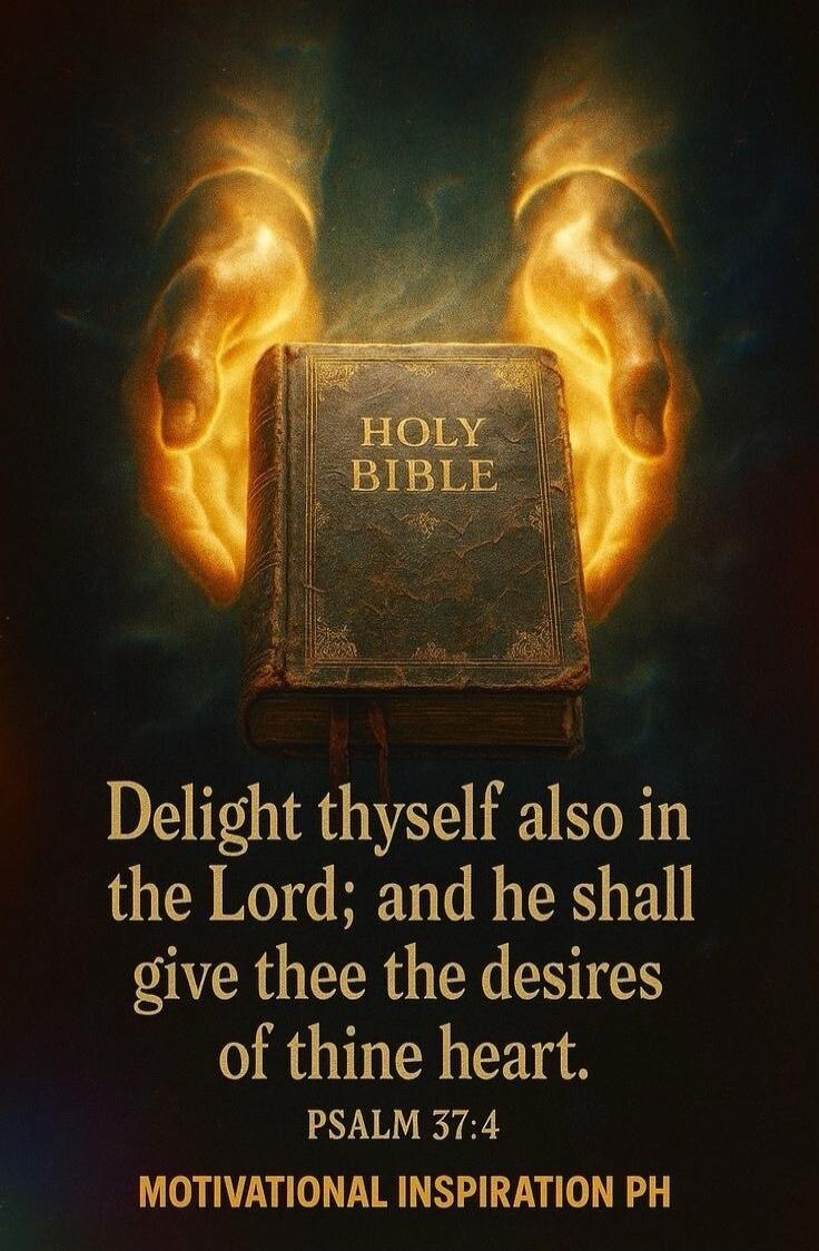 HOLY BIBLE Delight thyself also in the Lord; and he shall give thee the desires of thine heart. PSALM 37:4 MOTIVATIONAL INSPIRATION PH