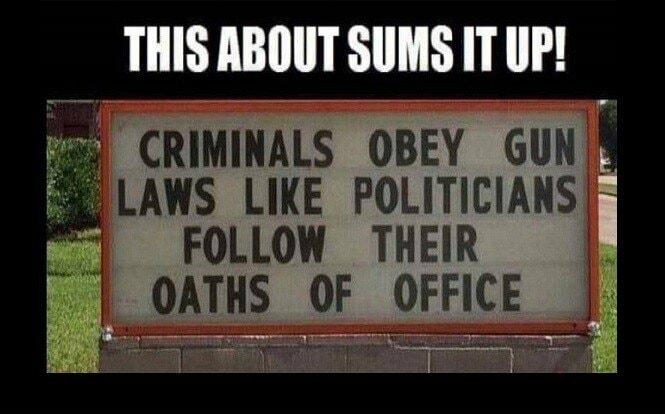 THIS ABOUT SUMS IT UP A CRIMINALS OBEY GUN ELAWS LIKE POLITICIANS FOLLOW THEIR OATHS _OF _OFFICE