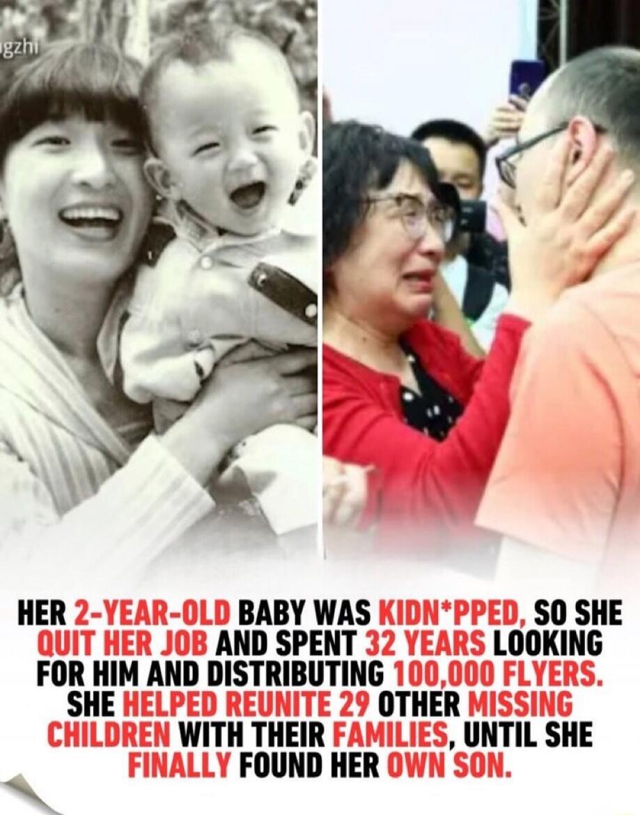 HER 2-YEAR-OLD BABY WAS KIDNAPPED, SO SHE QUIT HER JOB AND SPENT 32 YEARS LOOKING FOR HIM AND DISTRIBUTING 100,000 FLYERS. SHE HELPED REUNITE 29 OTHER MISSING CHILDREN WITH THEIR FAMILIES, UNTIL SHE FINALLY FOUND HER OWN SON.