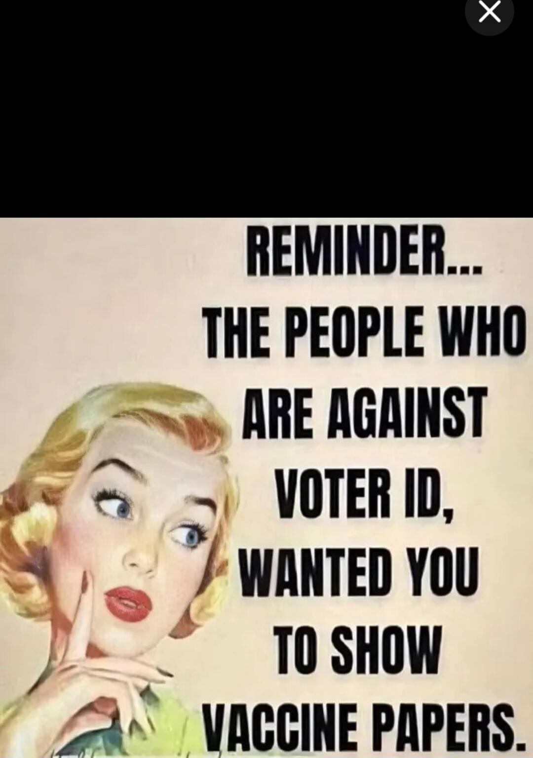 REMINDER... THE PEOPLE WHO ARE AGAINST VOTER ID, WANTED YOU TO SHOW VACCINE PAPERS.
