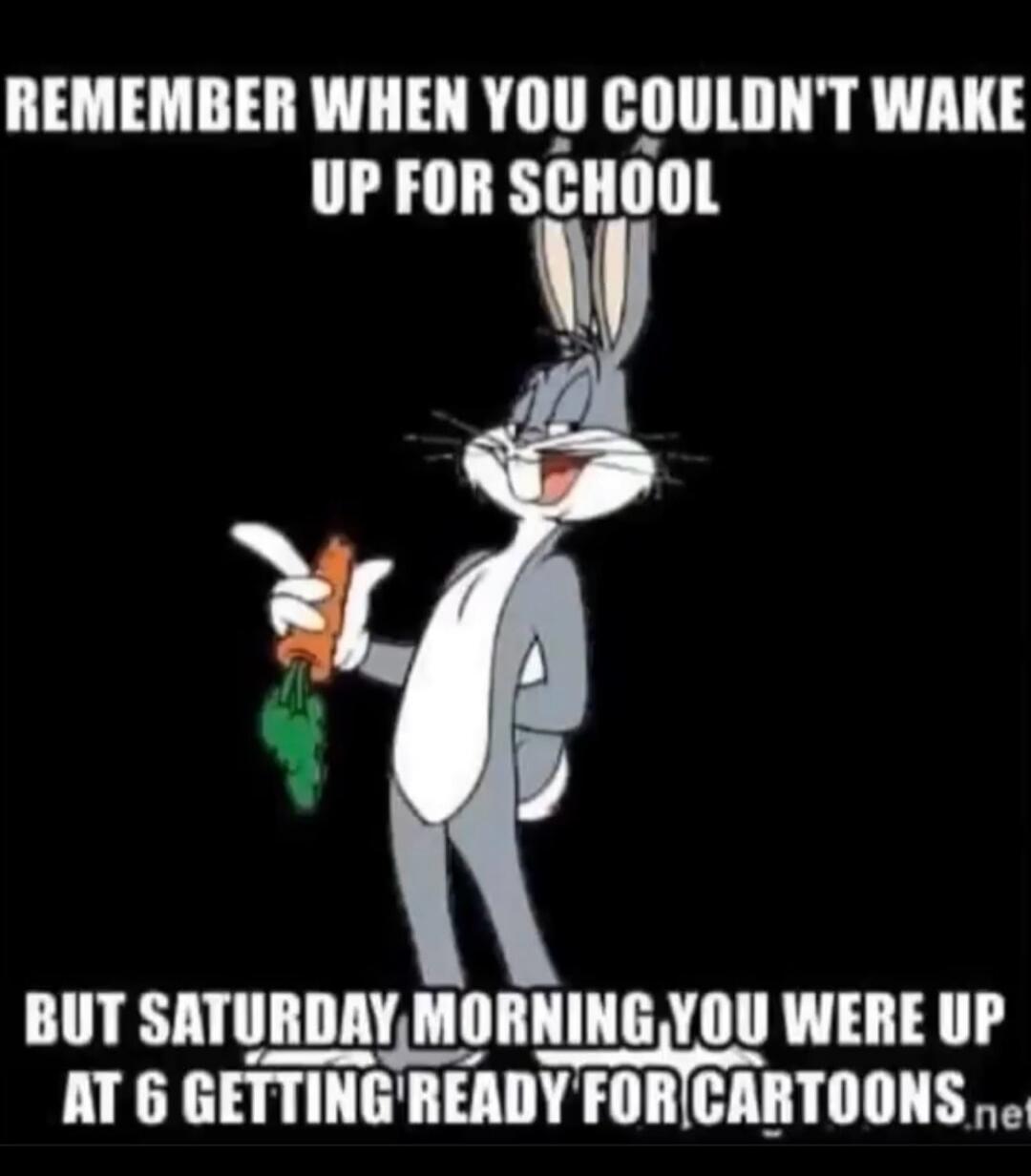 REMEMBER WHEN YOU COULDN'T WAKE UP FOR SCHOOL BUT SATURDAY MORNING YOU WERE UP AT 6 GETTING READY FOR CARTOONS.