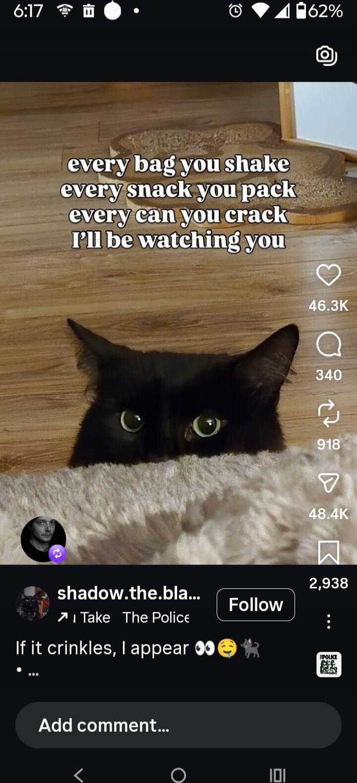 every bag you shake every snack you pack every can you crack I’ll be watching you